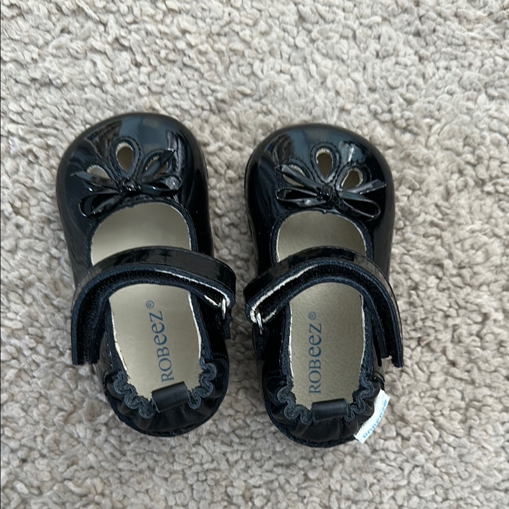 Robeez Black Dress Shoes with Bow Detail